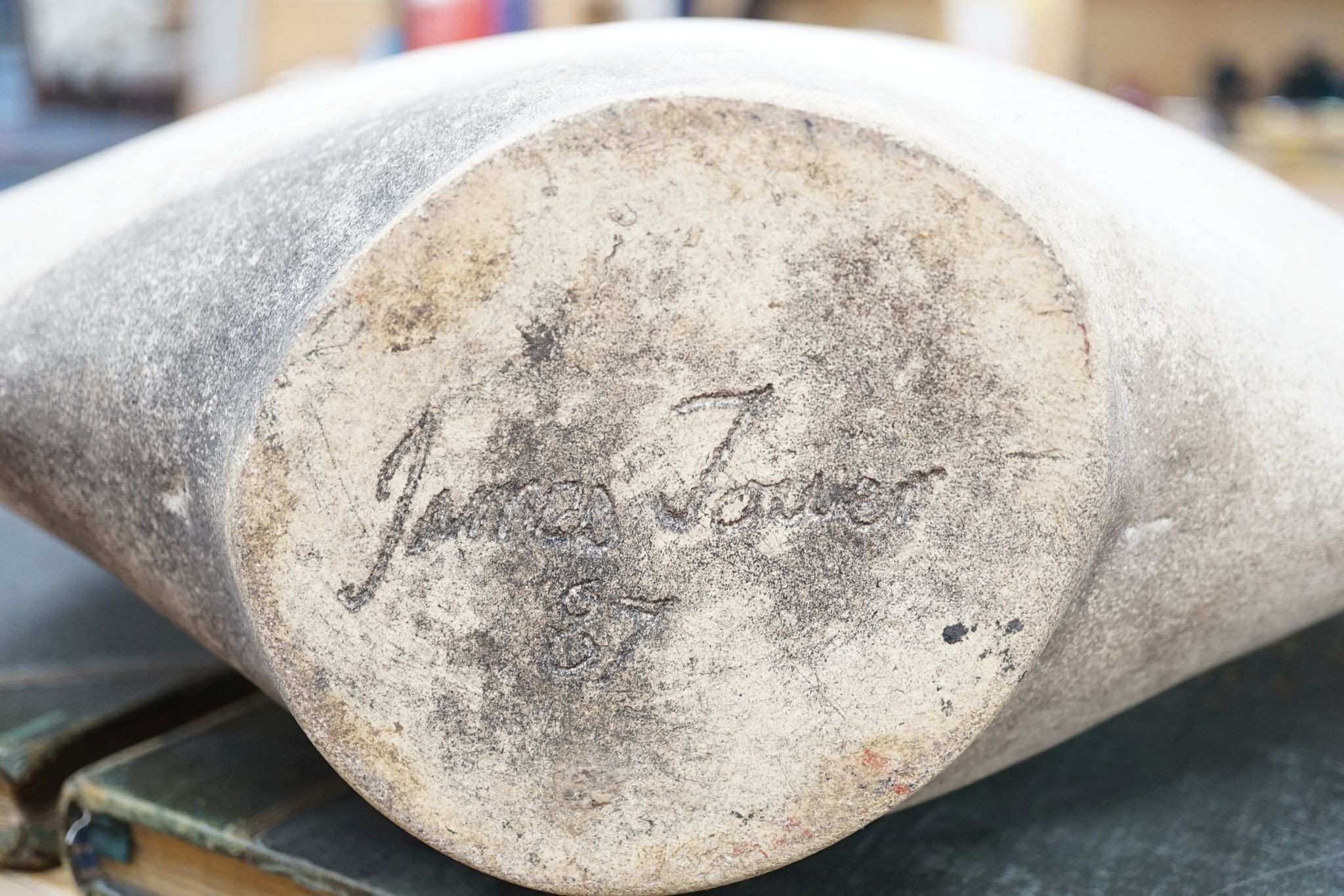 A signed James Tower modernist stoneware vase, 47 cms high.